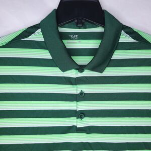 Nike Polo Shirt Mens Large Striped Green, White Golf Performance